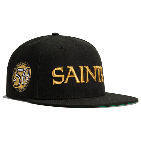 New Era 59Fifty Black Dome New Orleans Saints 50th Anniversary Patch Word Hat - Black