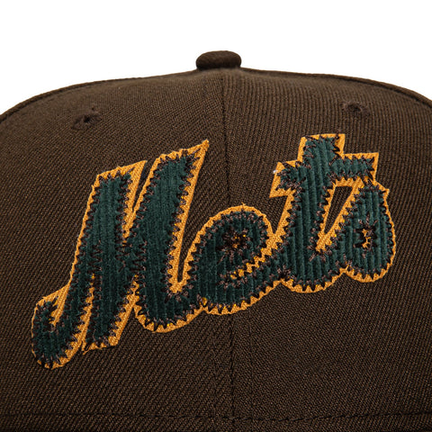 New Era 59Fifty Cord Script New York Mets 1986 World Series Patch Word Hat - Brown
